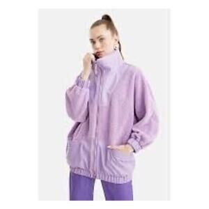 NWT Nocturne‎ Lavender Sherpa and Faux Leather Full Zip Jacket Size XL